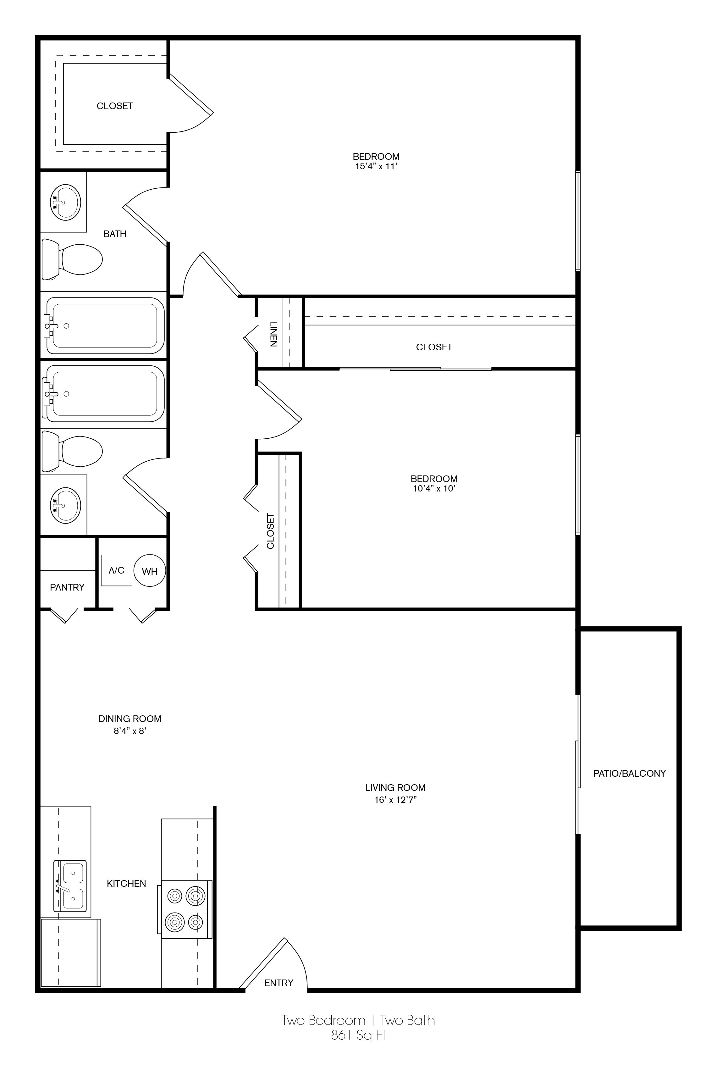 Two Bedrooms Two Bathrooms Floor Plan 7